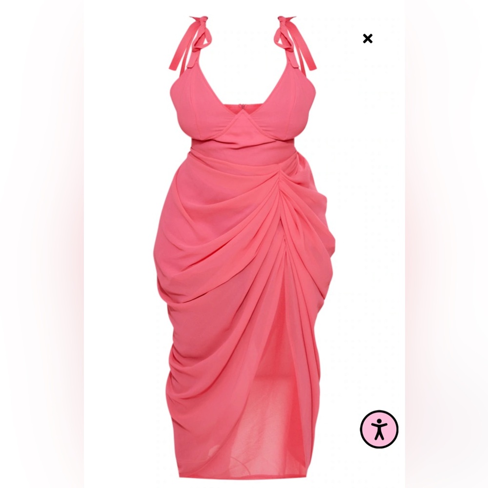 Plus Hot Pink Underwire Detail Draped Midi Dress